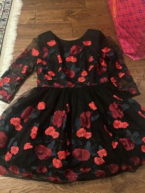 Chi Chi London Black Long Sleeve Floral Embroidered Dress